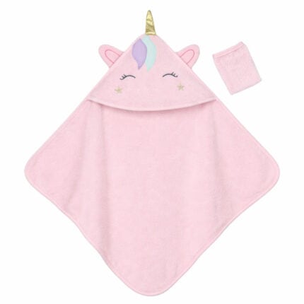 Βρεφική πετσέτα unicorn ροζ με κουκούλα και σχέδιο μονόκερο