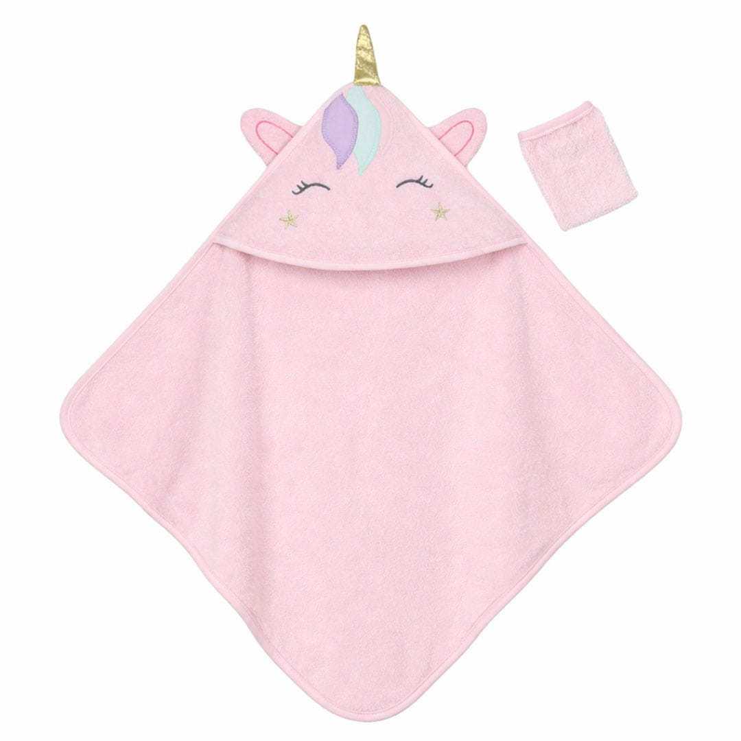 Βρεφική πετσέτα unicorn ροζ με κουκούλα και σχέδιο μονόκερο