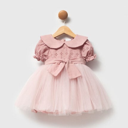 βρεφικό φόρεμα με τούλι σάπιο μήλο με φιόγκο και κοντό μανίκι για κορίτσι