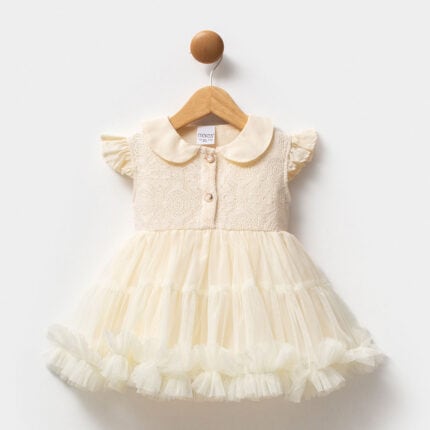 Βρεφικό φόρεμα τούλινο εκρού με γιακά και τούλινη φούστα