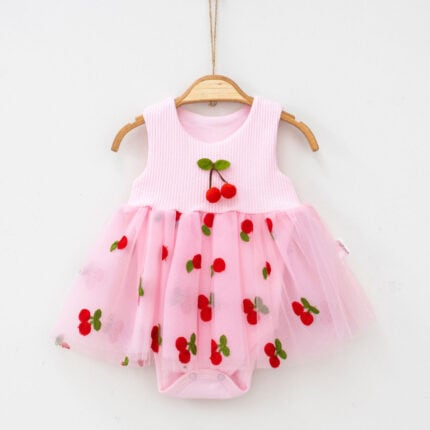 Βρεφικό φορμάκι με τούλι κερασάκια ροζ με φούστα και σχέδιο κεράσια