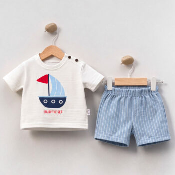 Βρεφικό λινό σετ με σορτσάκι καραβάκι και μπλουζάκι