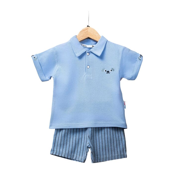 Βρεφικό σετ με σορτσάκι μπλε πόλο μπλουζάκι και ριγέ σορτσάκι