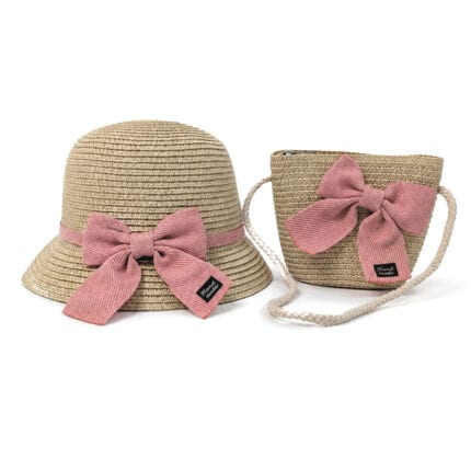 παιδικό ψάθινο καπέλο με τσαντάκι φιόγκος