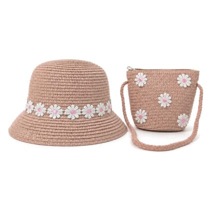 παιδικό ψάθινο καπέλο με τσαντάκι μαργαρίτες