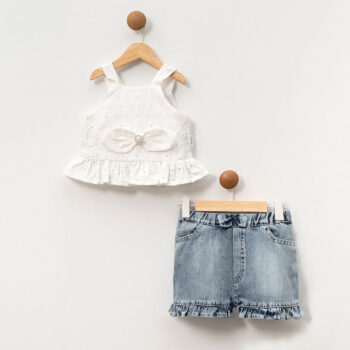 παιδικό σετ κορίτσι με λευκή μπλούζα και τζιν σορτσάκι