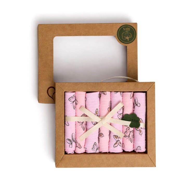 βρεφικά πανάκια ώμου σετ ροζ με πεταλούδες