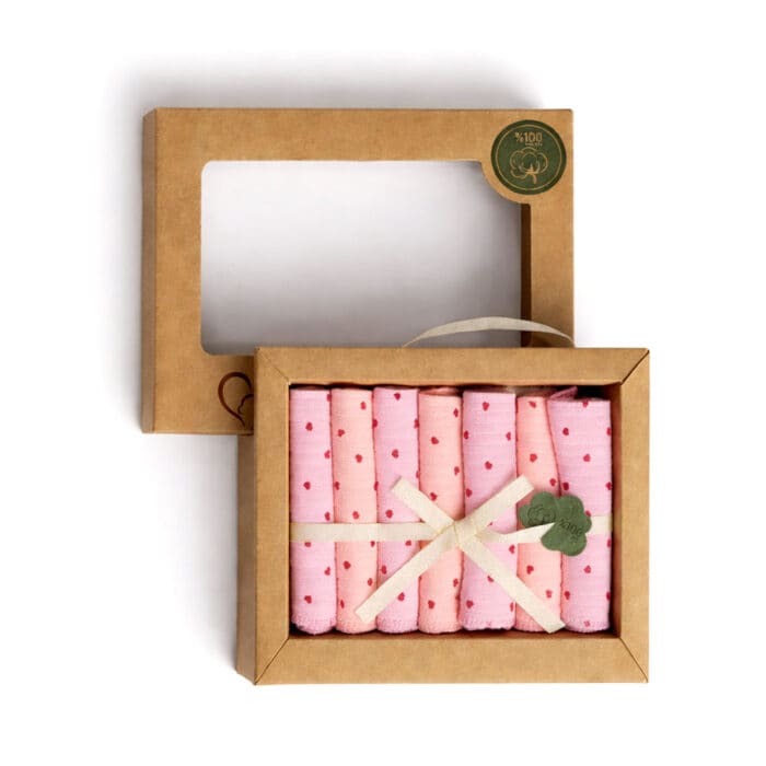 βρεφικά πανάκια ώμου σετ ροζ με καρδούλες