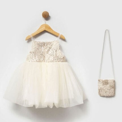 βρεφικό φόρεμα με τούλι και παγιέτες για κορίτσι με τσαντάκι