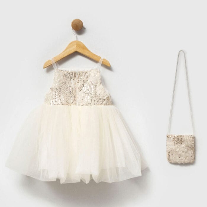 βρεφικό φόρεμα με τούλι και παγιέτες για κορίτσι με τσαντάκι