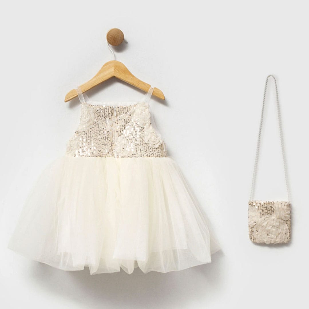 βρεφικό φόρεμα με τούλι και παγιέτες για κορίτσι με τσαντάκι