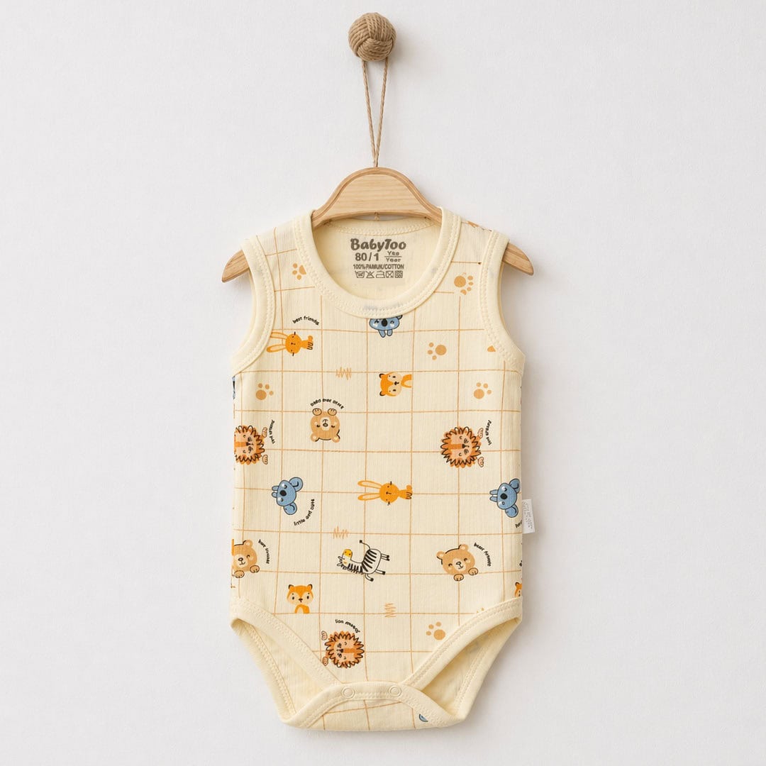 βρεφικό φορμάκι αμάνικο 100% βαμβάκι με ζωάκια