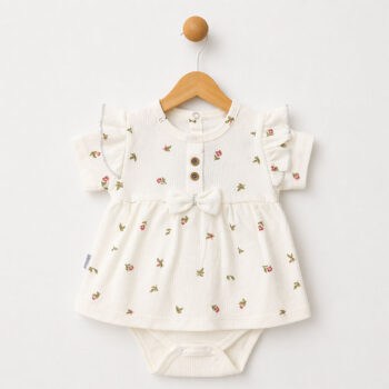 βρεφικό φορμάκι φόρεμα λευκό με λουλουδάκια