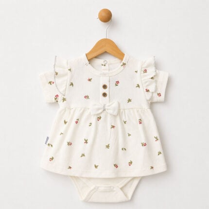 βρεφικό φορμάκι φόρεμα λευκό με λουλουδάκια