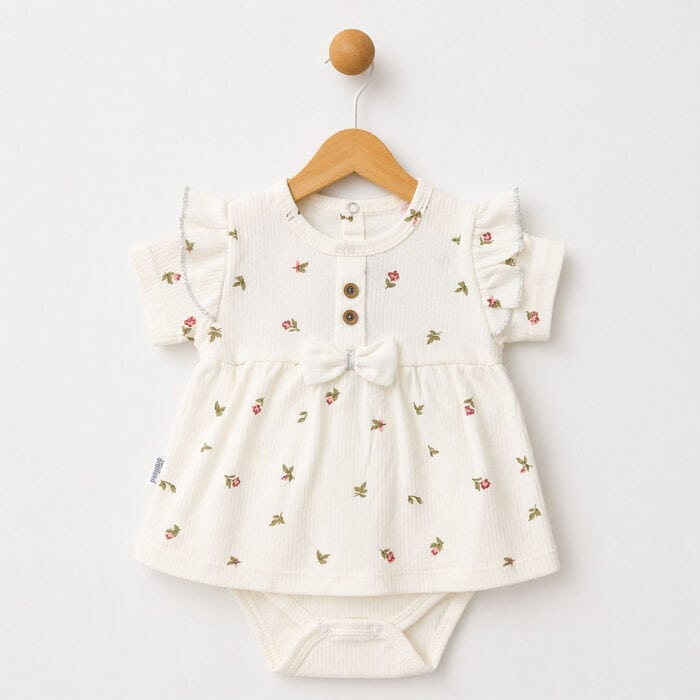 βρεφικό φορμάκι φόρεμα λευκό με λουλουδάκια