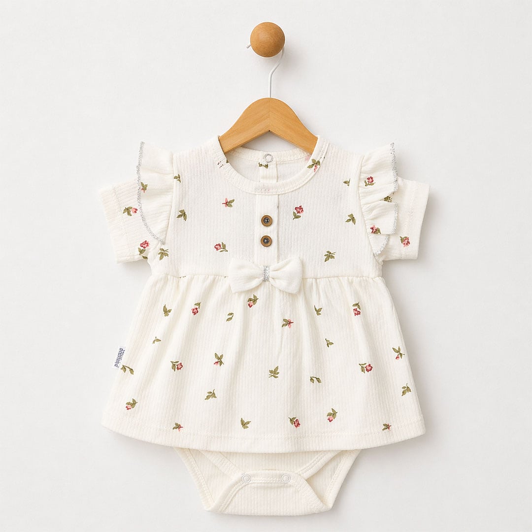 βρεφικό φορμάκι φόρεμα λευκό με λουλουδάκια