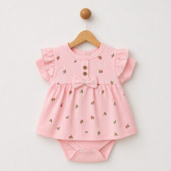 βρεφικό φορμάκι φόρεμα ροζ με λουλουδάκια