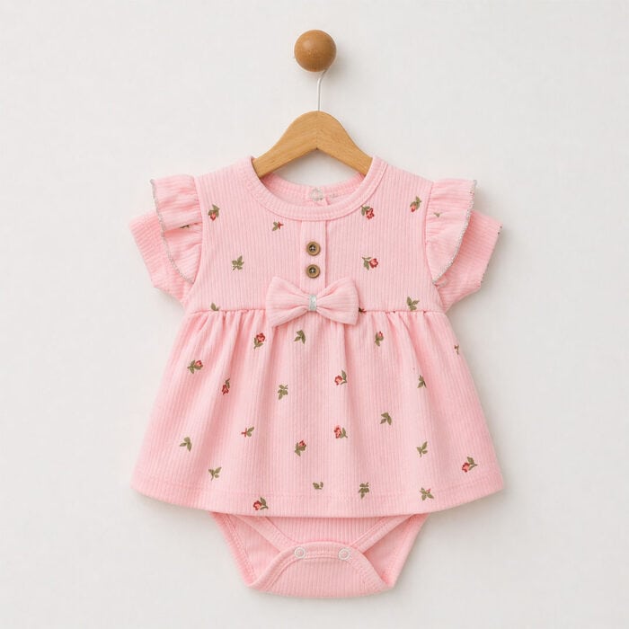 βρεφικό φορμάκι φόρεμα ροζ με λουλουδάκια