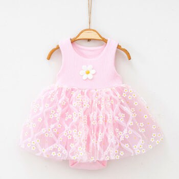 βρεφικό φορμάκι φόρεμα με τούλι μαργαρίτες ροζ