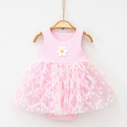 βρεφικό φορμάκι φόρεμα με τούλι μαργαρίτες ροζ