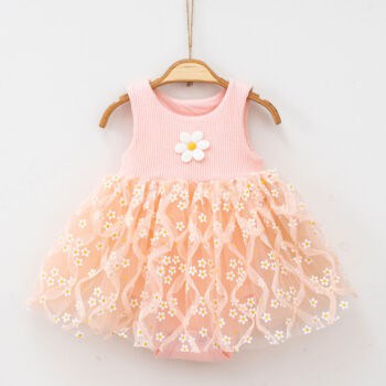 βρεφικό φορμάκι φόρεμα με τούλι μαργαρίτες σομόν
