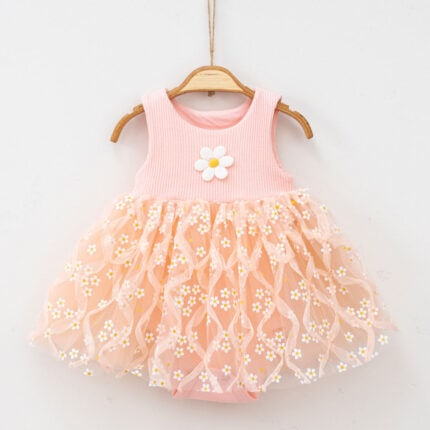 βρεφικό φορμάκι φόρεμα με τούλι μαργαρίτες σομόν