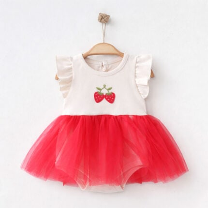βρεφικό φορμάκι φόρεμα με τούλι φράουλα