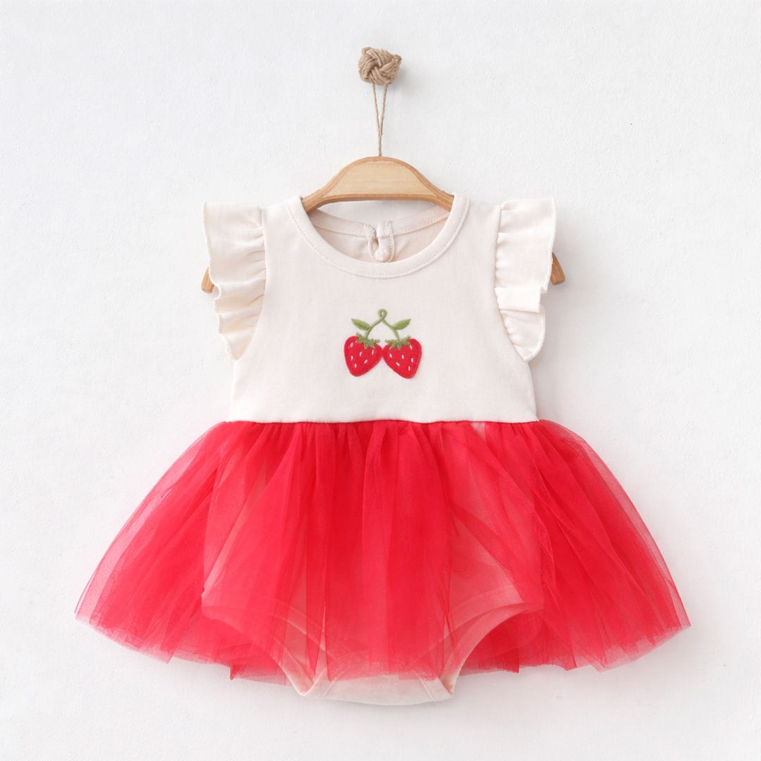 βρεφικό φορμάκι φόρεμα με τούλι φράουλα