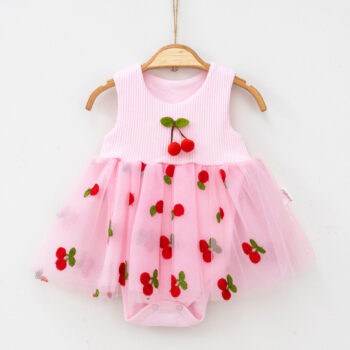 βρεφικό φορμάκι φόρεμα με τούλι κερασάκια ροζ