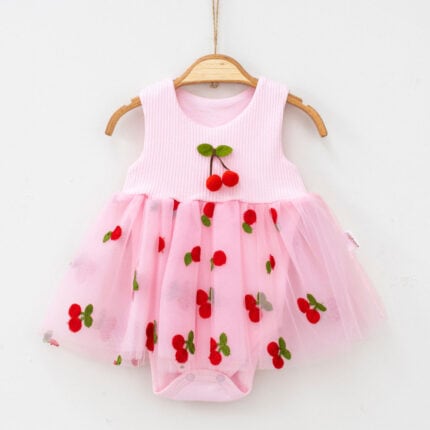 βρεφικό φορμάκι φόρεμα με τούλι κερασάκια ροζ