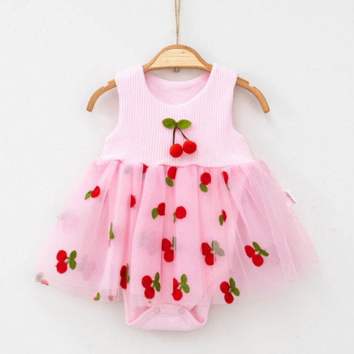 βρεφικό φορμάκι φόρεμα με τούλι κερασάκια ροζ
