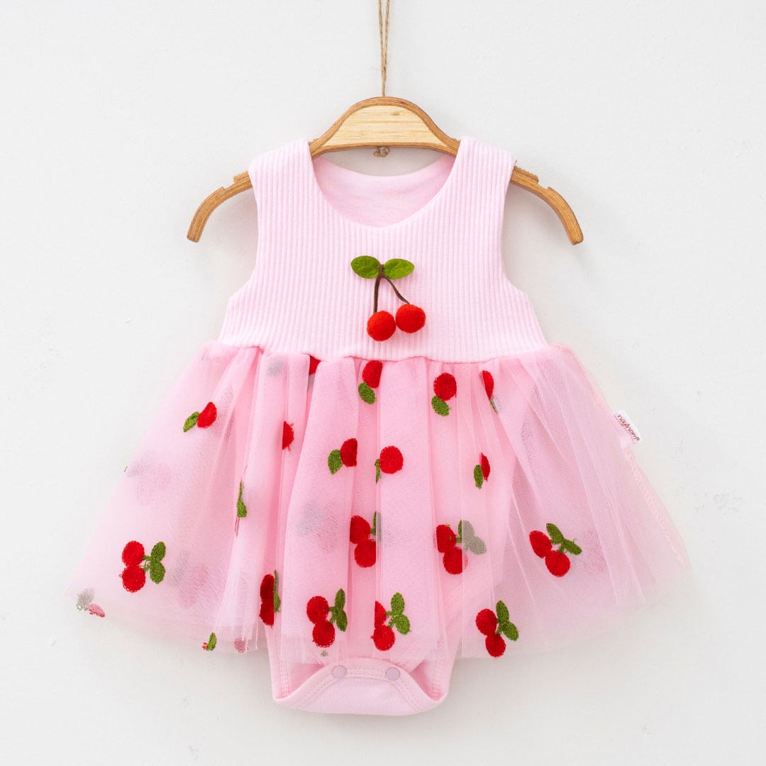 βρεφικό φορμάκι φόρεμα με τούλι κερασάκια ροζ