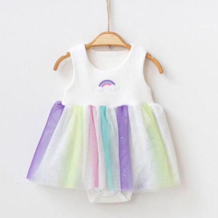 βρεφικό φορμάκι φόρεμα με τούλι ουράνιο τόξο