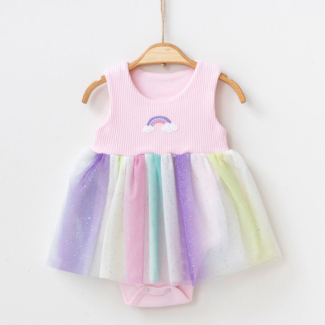 βρεφικό φορμάκι φόρεμα με τούλι ουράνιο τόξο