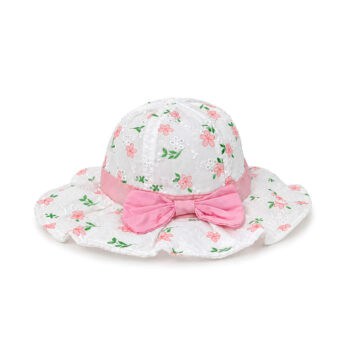 βρεφικό καπέλο κορίτσι λουλουδάκια και ροζ φιόγκο