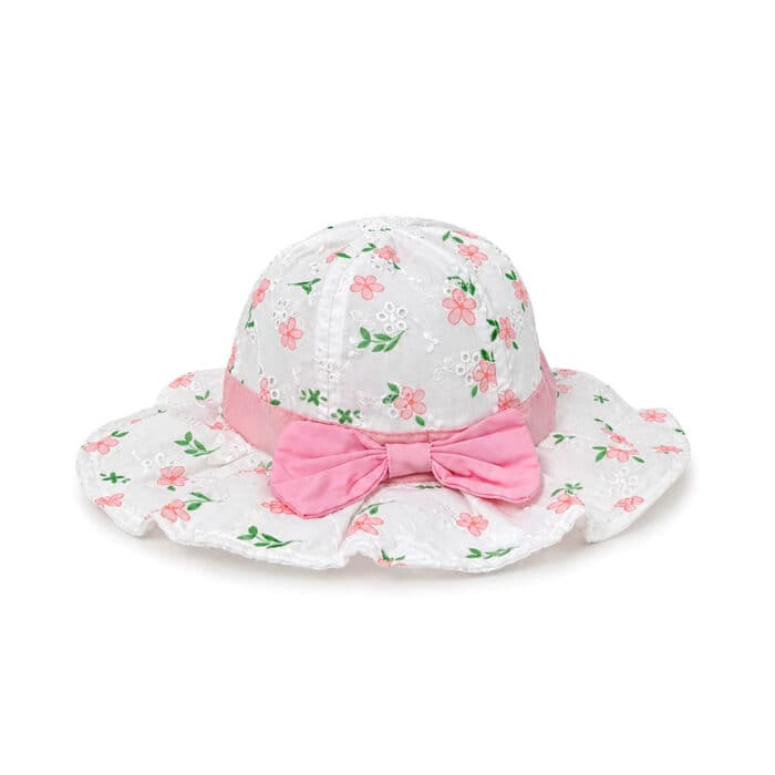 βρεφικό καπέλο κορίτσι λουλουδάκια και ροζ φιόγκο