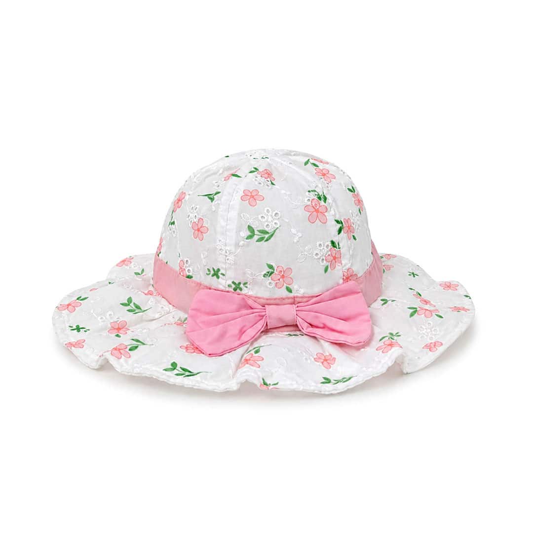 βρεφικό καπέλο κορίτσι λουλουδάκια και ροζ φιόγκο