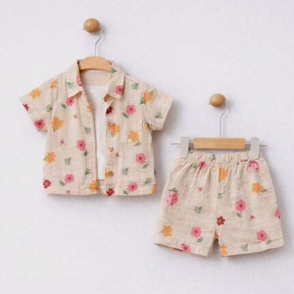 βρεφικό σετ 3 τεμαχίων με πουκάμισο τιραντάκι και σορτσάκι με σχέδιο