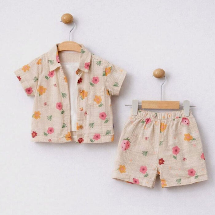 βρεφικό σετ 3 τεμαχίων με πουκάμισο τιραντάκι και σορτσάκι με σχέδιο
