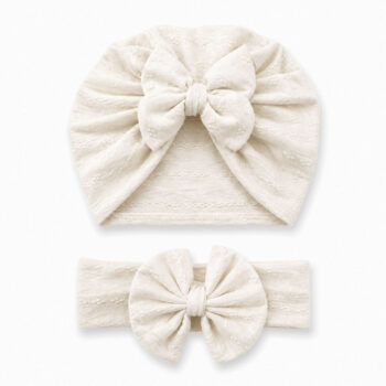 βρεφικό τουρμπάνι εκρού με φιόγκο και κορδέλα