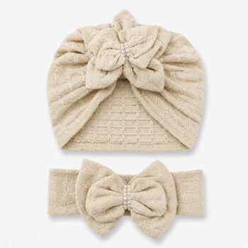 βρεφικό τουρμπάνι μπεζ με κορδέλα και φιόγκο