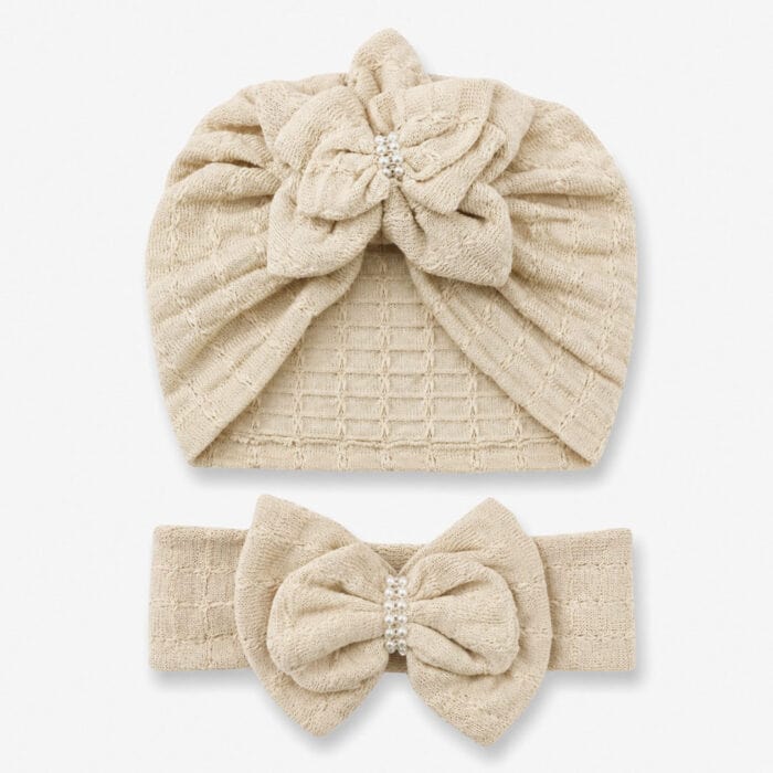 βρεφικό τουρμπάνι μπεζ με κορδέλα και φιόγκο