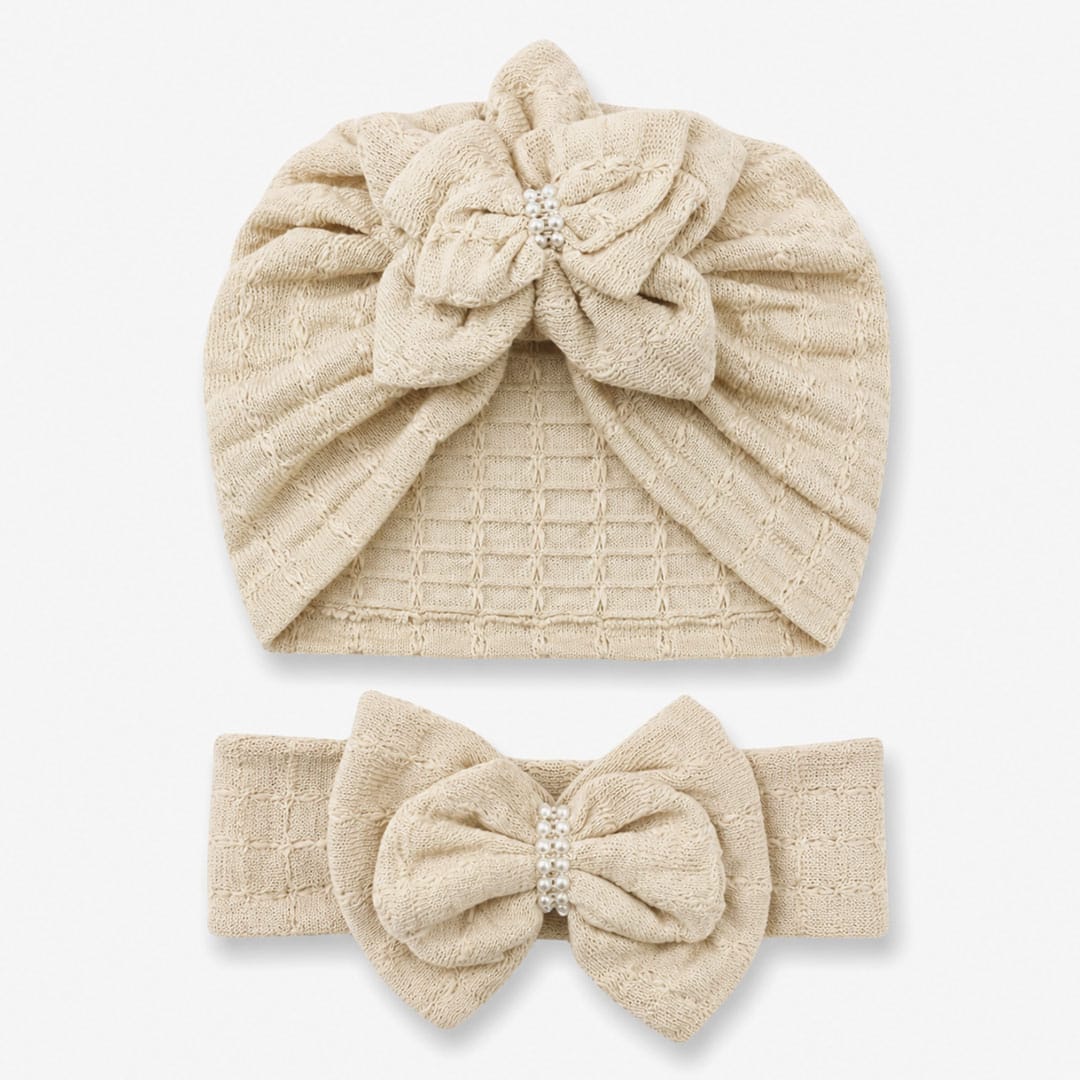 βρεφικό τουρμπάνι μπεζ με κορδέλα και φιόγκο