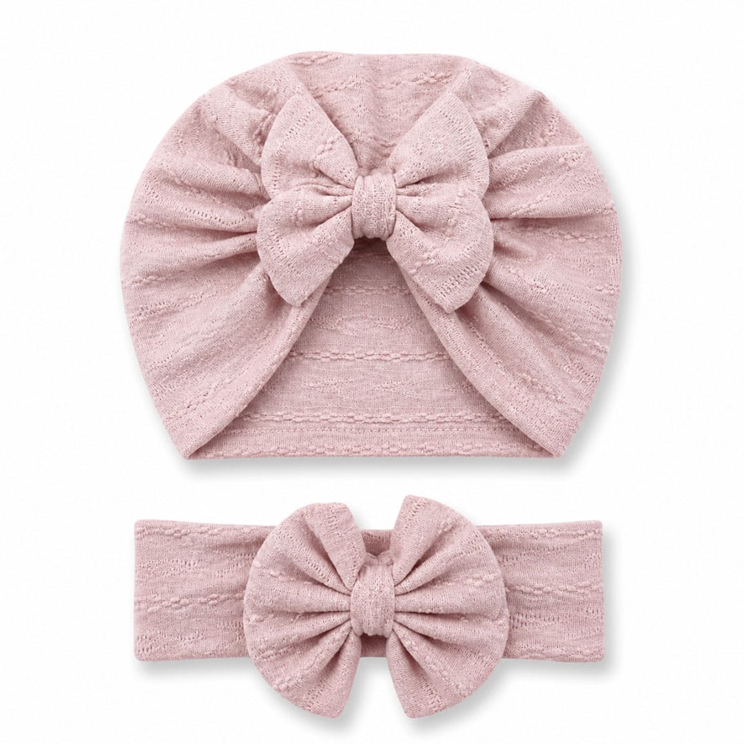 βρεφικό τουρμπάνι σομόν με φιόγκο και κορδέλα