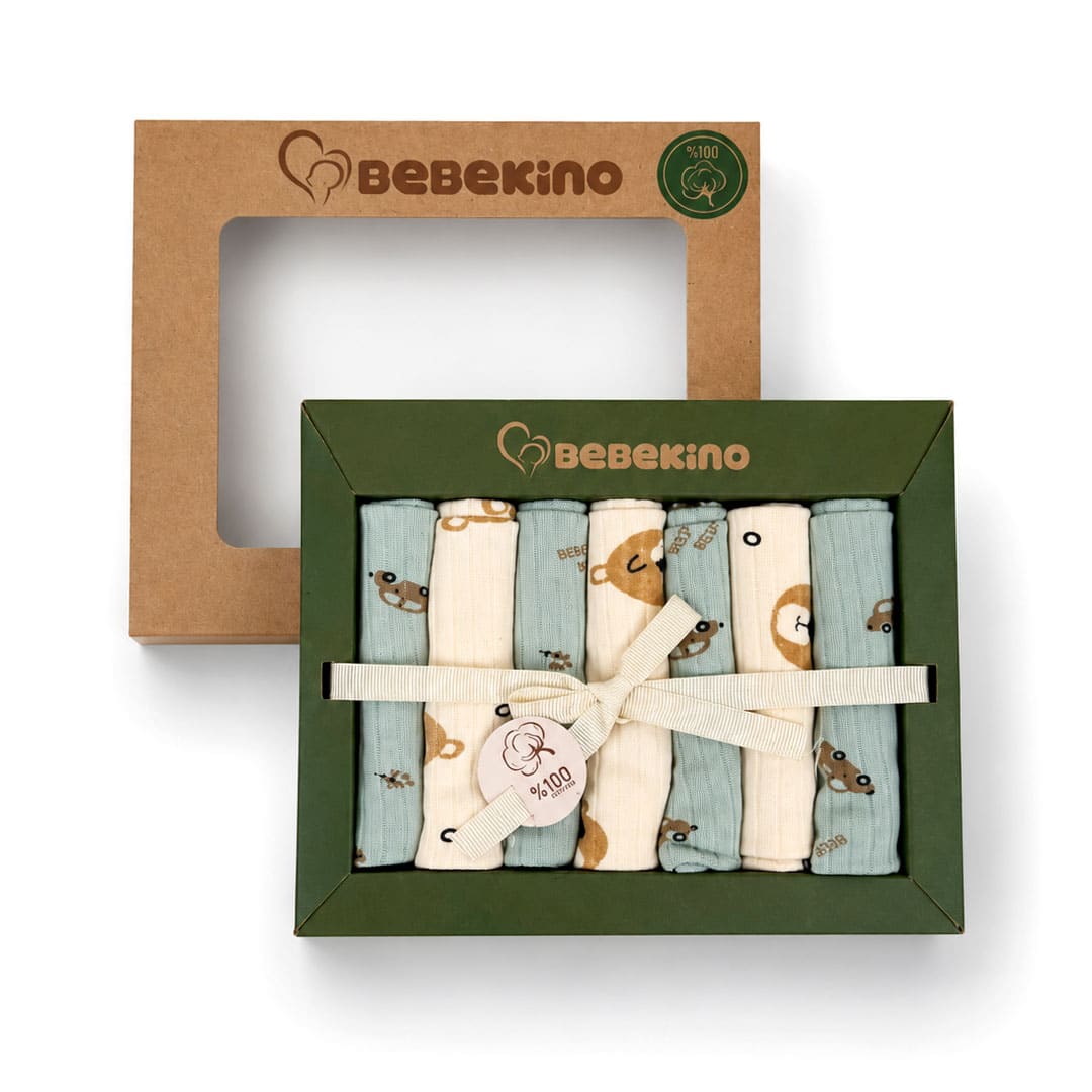 panakia-omou-bear-prasina Πανάκια ώμου αρκουδάκι 20x20cm σετ 7 τεμαχίων από 100% βαμβάκι για νεογέννητα και βρέφη