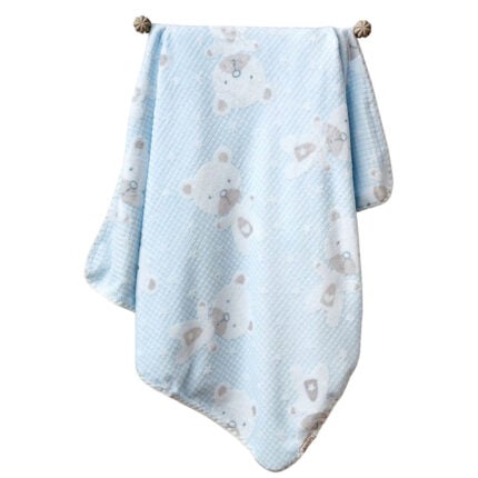 Βρεφική κουβέρτα fleece γαλάζια 100x90 με αρκουδάκια για νεογέννητο