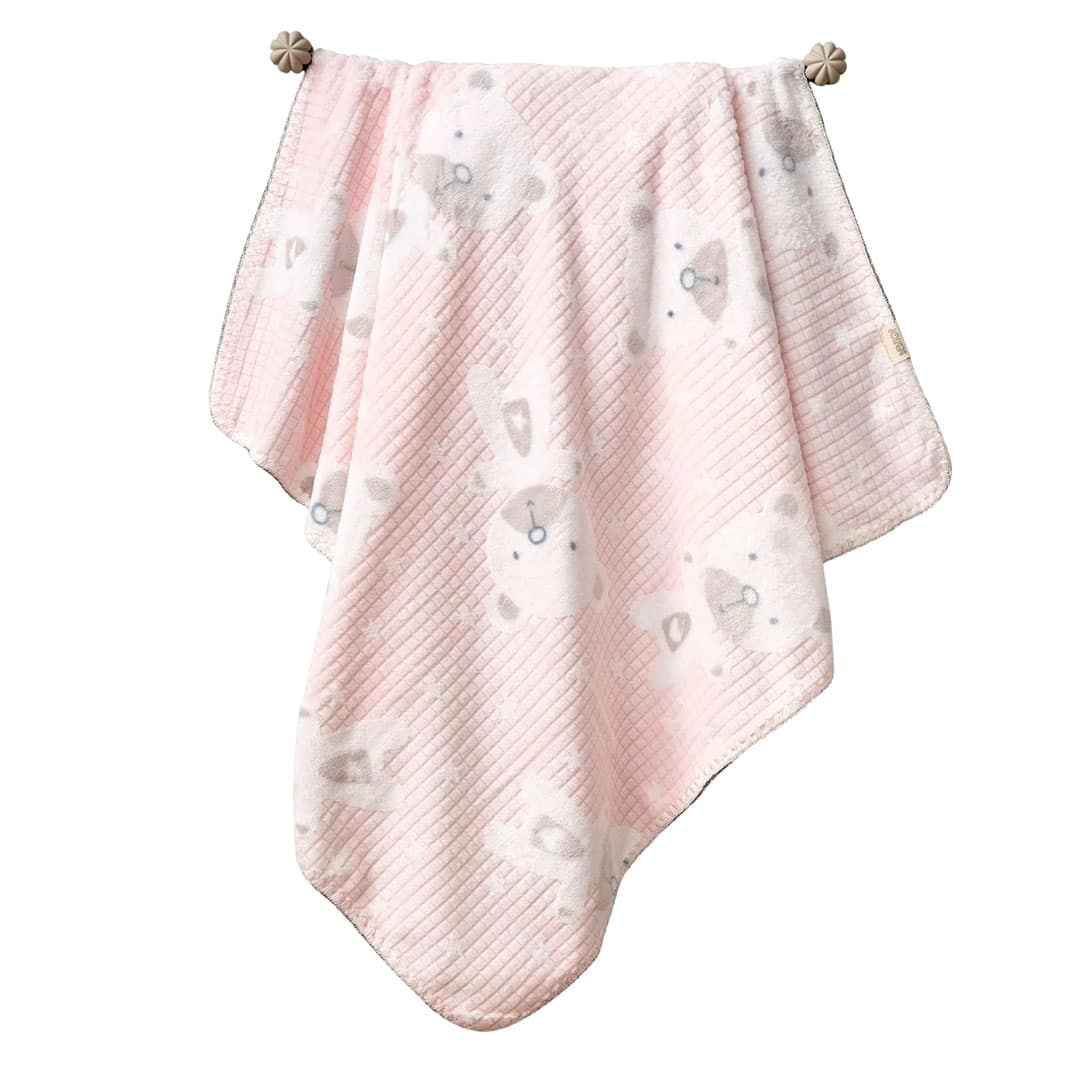 vrefiki-kouverta-bear-roz Βρεφική κουβέρτα fleece 100x90 ροζ με αρκουδάκια για νεογέννητο